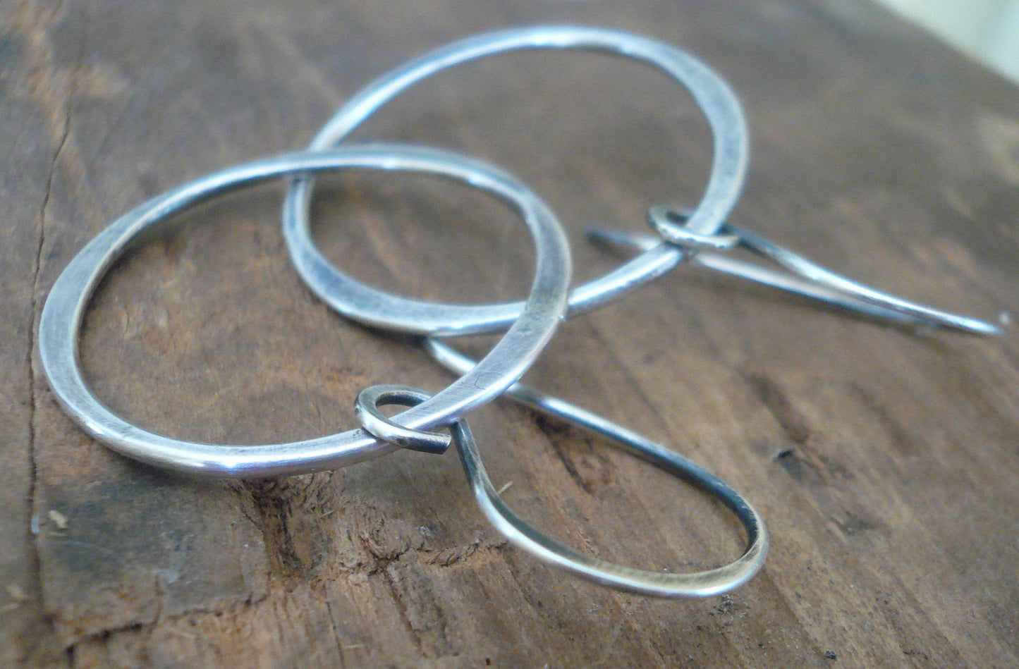 Lagom Earrings Medium - Handmade. Oxidized/ polished sterling silver dangle earrings
