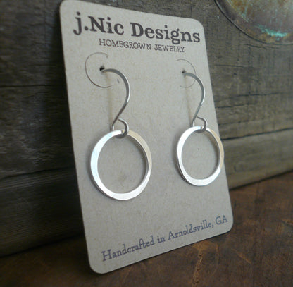 Lagom Earrings Small - Handmade. Matte/Brushed sterling silver dangle earrings