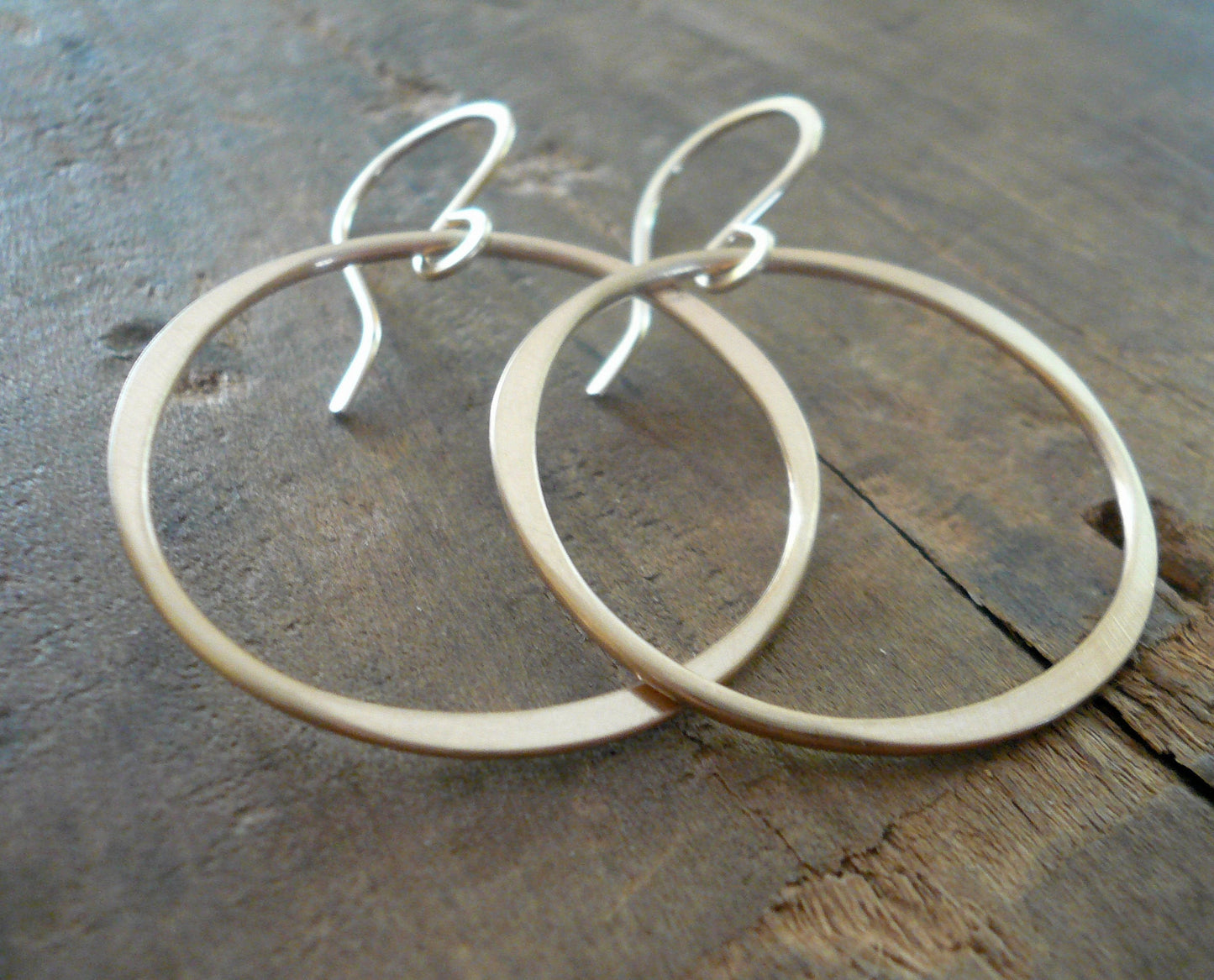 Lagom Earrings Large in 14kt Yellow or Rose Goldfill - Handmade. Shiny or Matte/Satin Goldfill dangle earrings