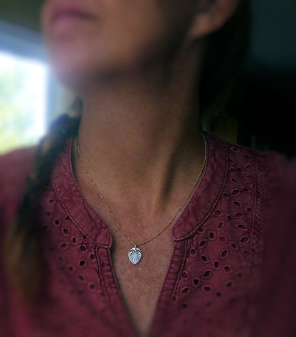 French Quarter Necklace -Leaf - Oxidized fine silver and 14kt Goldfill or sterling silver chain. Handmade