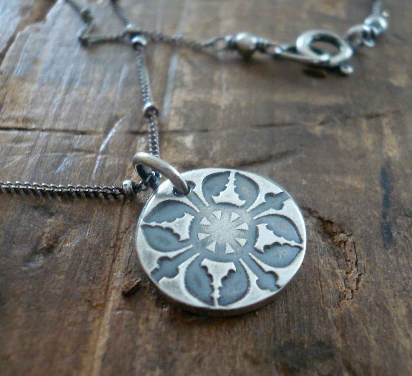 French Quarter Necklace -Round - Oxidized fine and Sterling Silver or 14kt Goldfill. Handmade