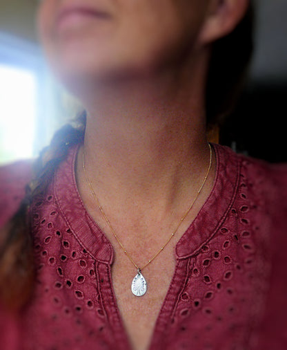 French Quarter Necklace -Tear- Oxidized fine silver and 14kt Goldfill or sterling silver chain. Handmade