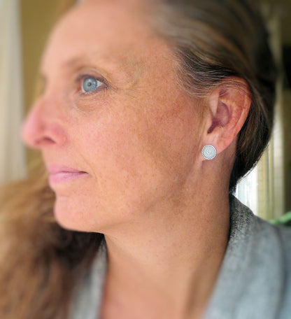 Medallion Style 2 Stud Earrings- Oxidized Sterling and Fine Silver Post Earrings. Handmade.