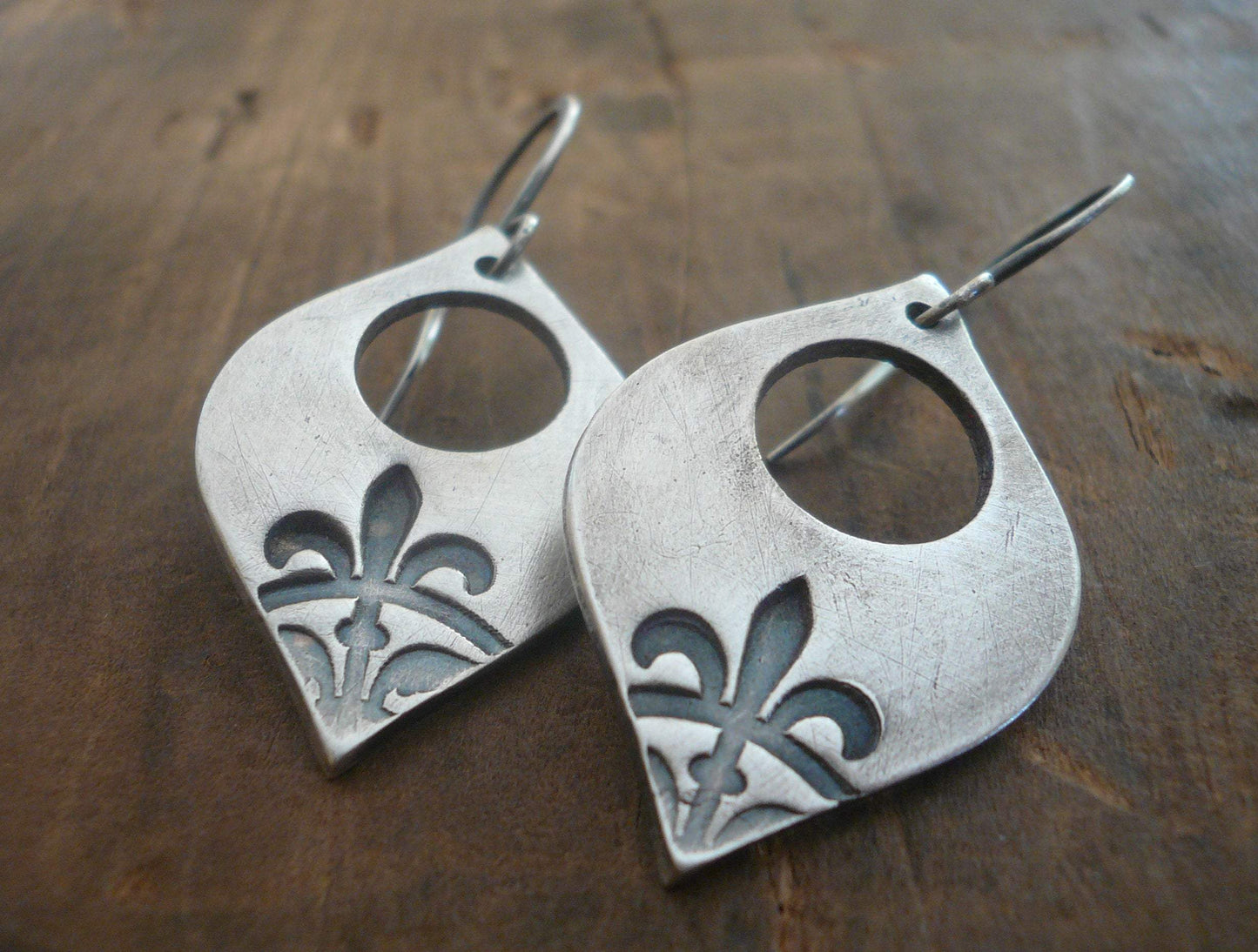 Creole Collection Earrings- Oxidized Sterling and Fine Silver Dangle Earrings. Handmade.