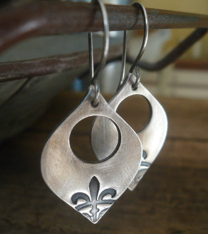 Creole Collection Earrings- Oxidized Sterling and Fine Silver Dangle Earrings. Handmade.