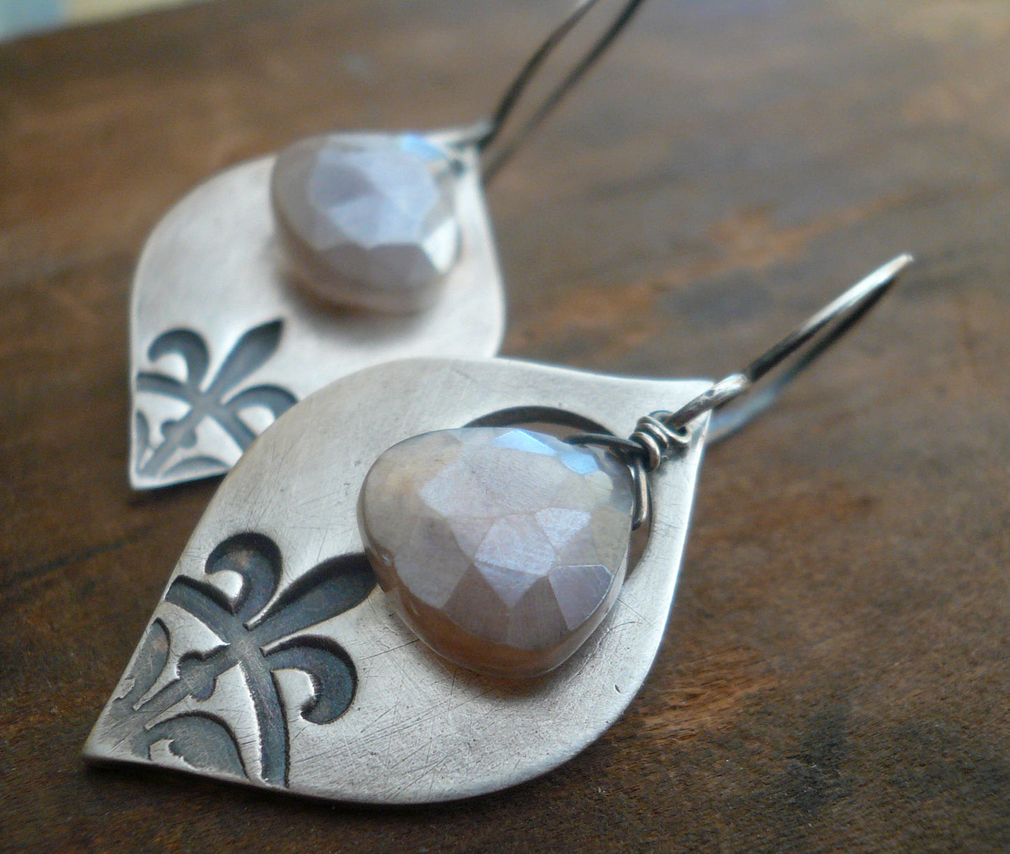 Creole Collection Necklace - Handmade. Champagne Moonstone. Oxidized Fine and Sterling Silver