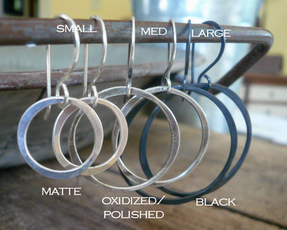 Lagom Earrings Small - Handmade. Matte/Brushed sterling silver dangle earrings