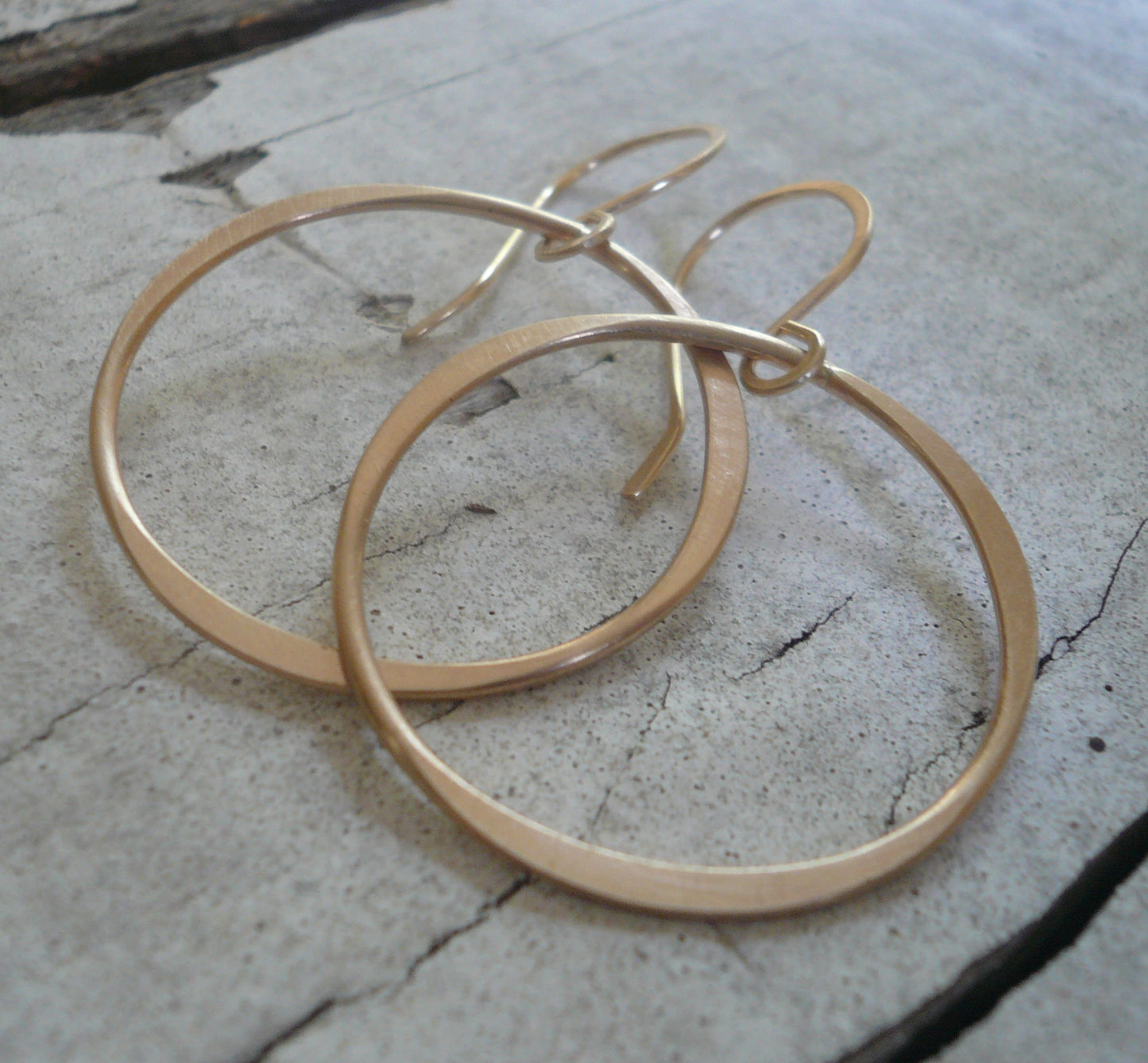 Lagom Earrings Large in 14kt Yellow or Rose Goldfill - Handmade. Shiny or Matte/Satin Goldfill dangle earrings