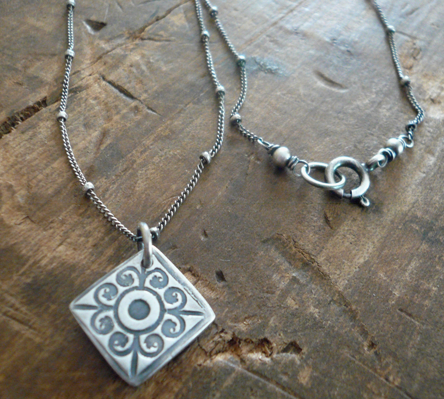 French Quarter Necklace -Diamond - Oxidized fine and Sterling Silver or 14kt Goldfill. Handmade