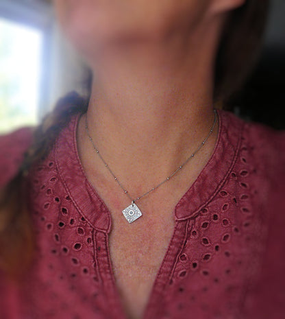French Quarter Necklace -Diamond - Oxidized fine and Sterling Silver or 14kt Goldfill. Handmade