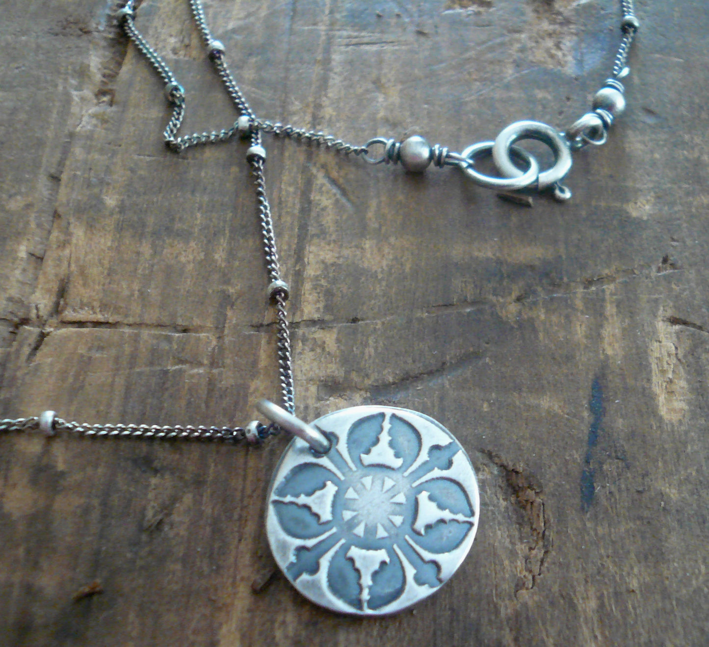 French Quarter Necklace -Round - Oxidized fine and Sterling Silver or 14kt Goldfill. Handmade