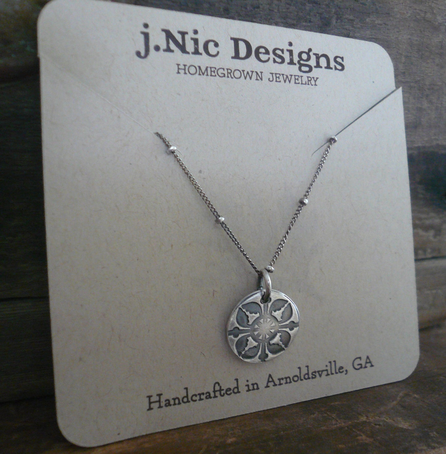 French Quarter Necklace -Round - Oxidized fine and Sterling Silver or 14kt Goldfill. Handmade