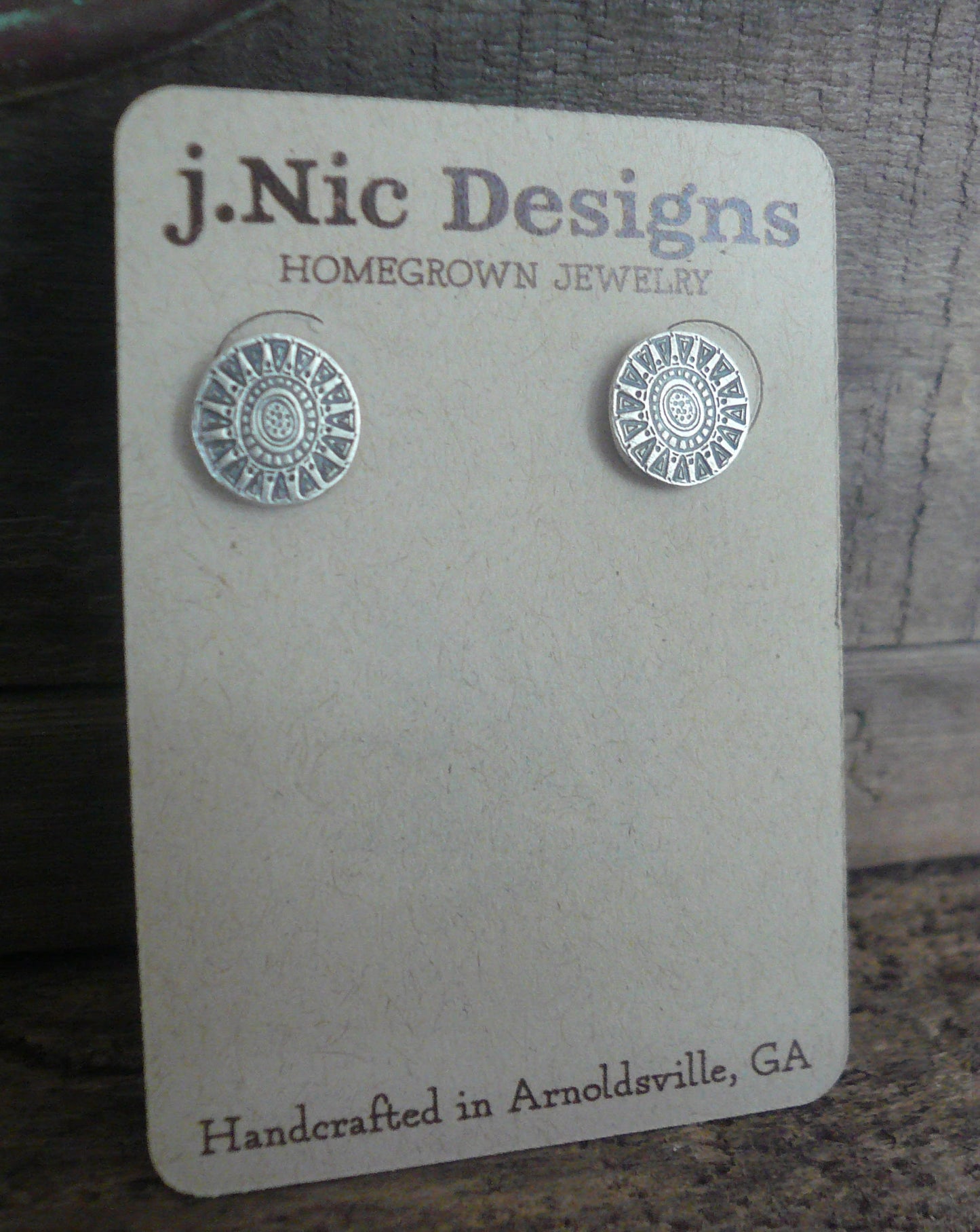 Medallion Style 1 Stud Earrings- Oxidized Sterling and Fine Silver Post Earrings. Handmade.