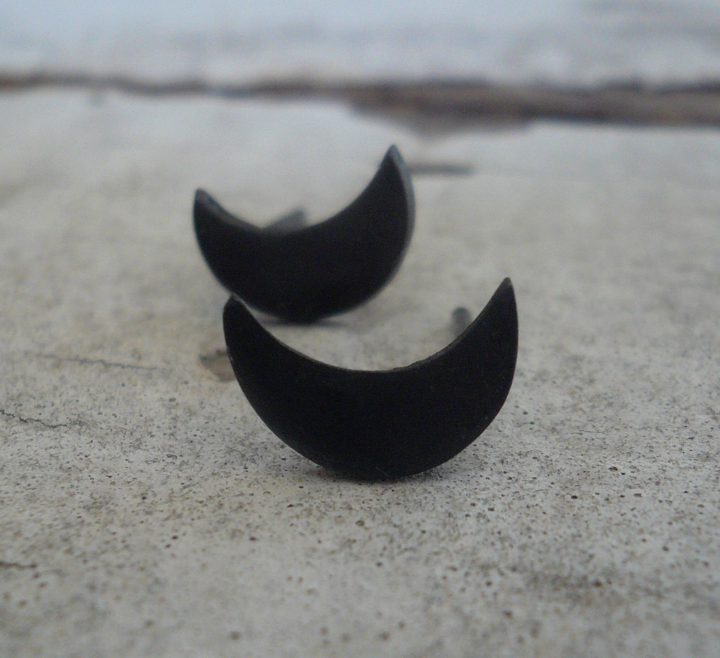 Luna Stud Earrings- Oxidized Sterling and Fine Silver Post Earrings. Handmade.