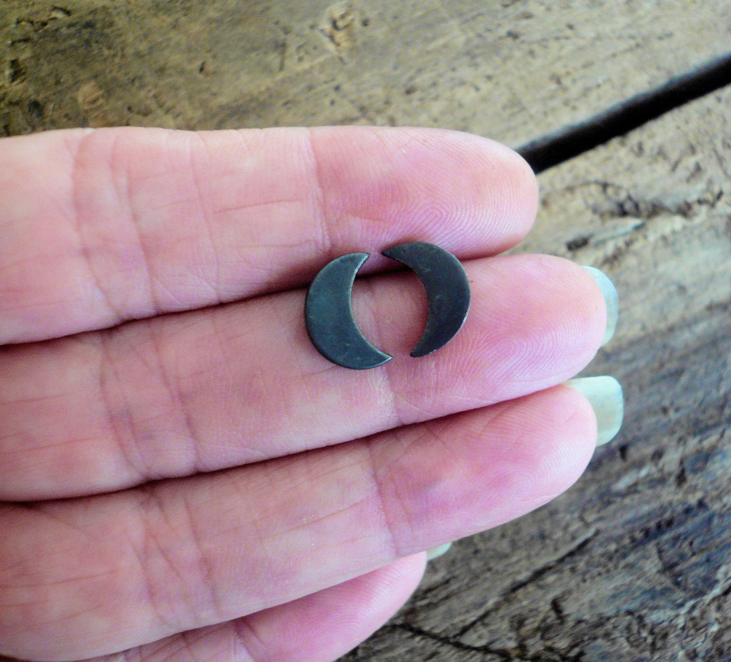 Luna Stud Earrings- Oxidized Sterling and Fine Silver Post Earrings. Handmade.