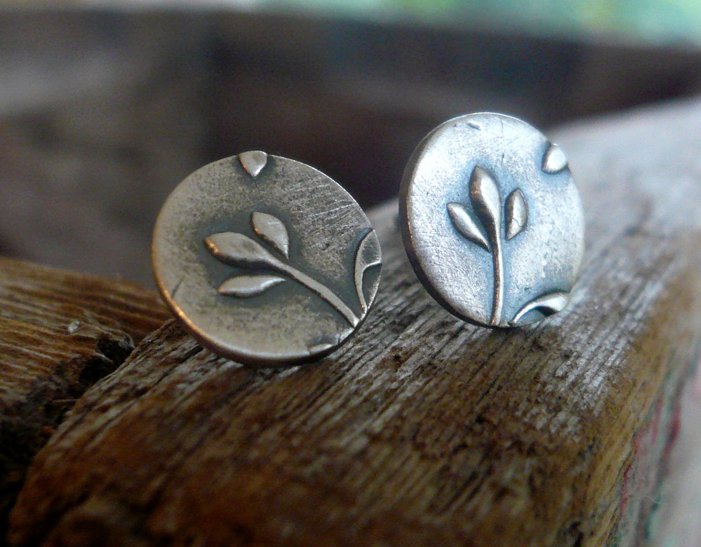 Botanical Stud Earrings- Bud - Oxidized Sterling and Fine Silver Post Earrings. Handmade.