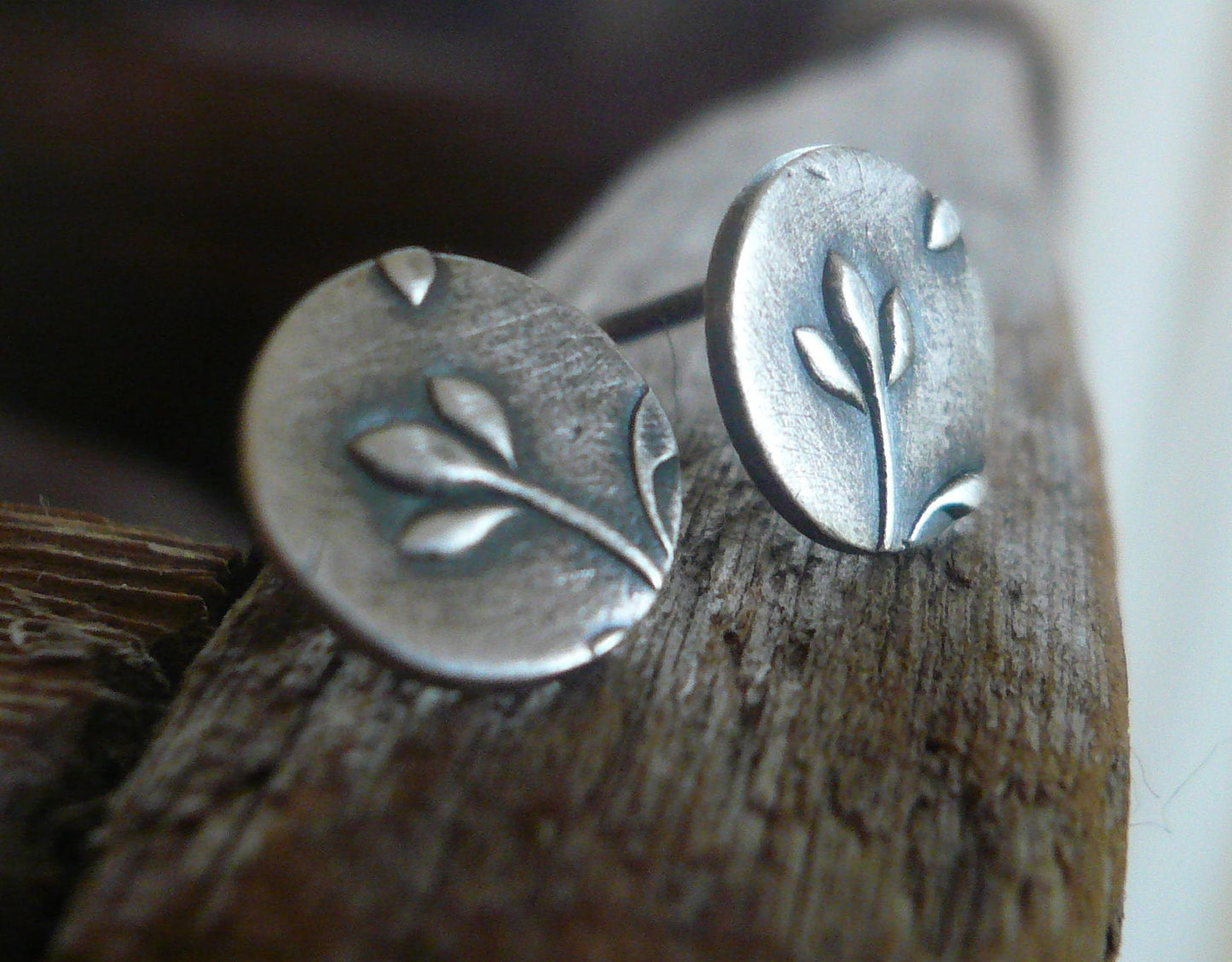Botanical Stud Earrings- Bud - Oxidized Sterling and Fine Silver Post Earrings. Handmade.