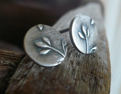 Botanical Stud Earrings- Bud - Oxidized Sterling and Fine Silver Post Earrings. Handmade.