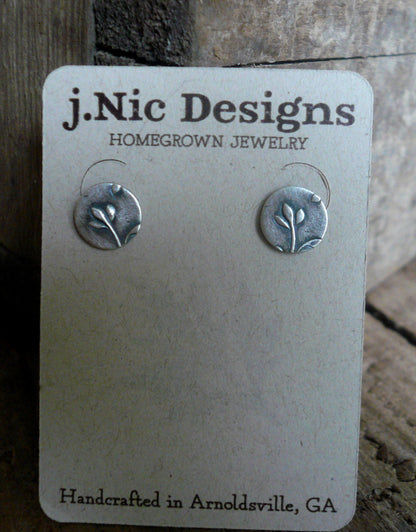 Botanical Stud Earrings- Bud - Oxidized Sterling and Fine Silver Post Earrings. Handmade.