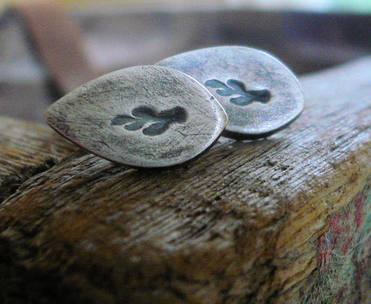 Botanical Stud Earrings- Leaves - Oxidized Sterling and Fine Silver Post Earrings. Handmad