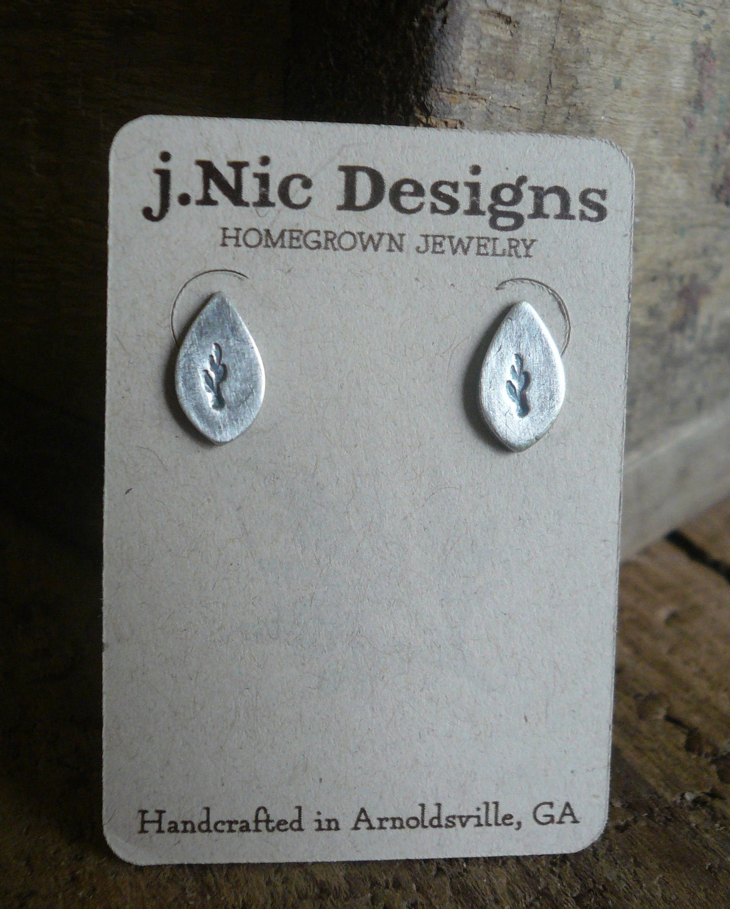 Botanical Stud Earrings- Leaves - Oxidized Sterling and Fine Silver Post Earrings. Handmad