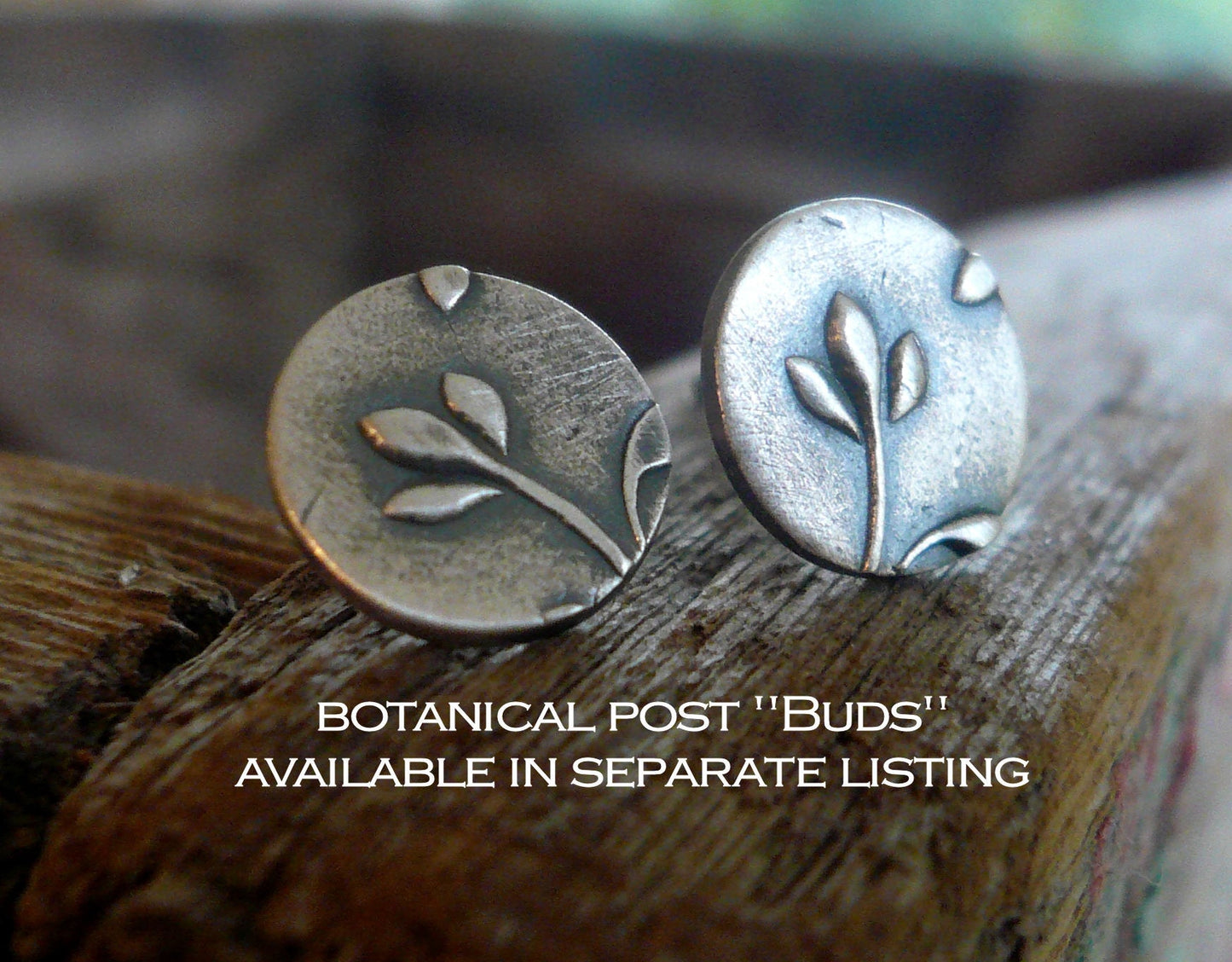 Botanical Stud Earrings- Leaves - Oxidized Sterling and Fine Silver Post Earrings. Handmad