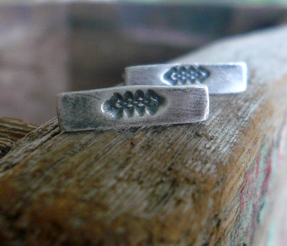 Argyle Stud Earrings- Oxidized Sterling and Fine Silver Post Earrings. Handma
