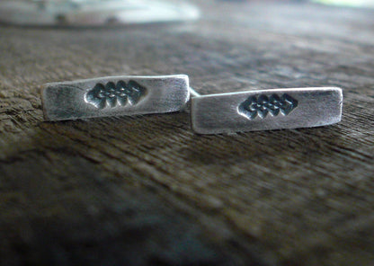 Argyle Stud Earrings- Oxidized Sterling and Fine Silver Post Earrings. Handma