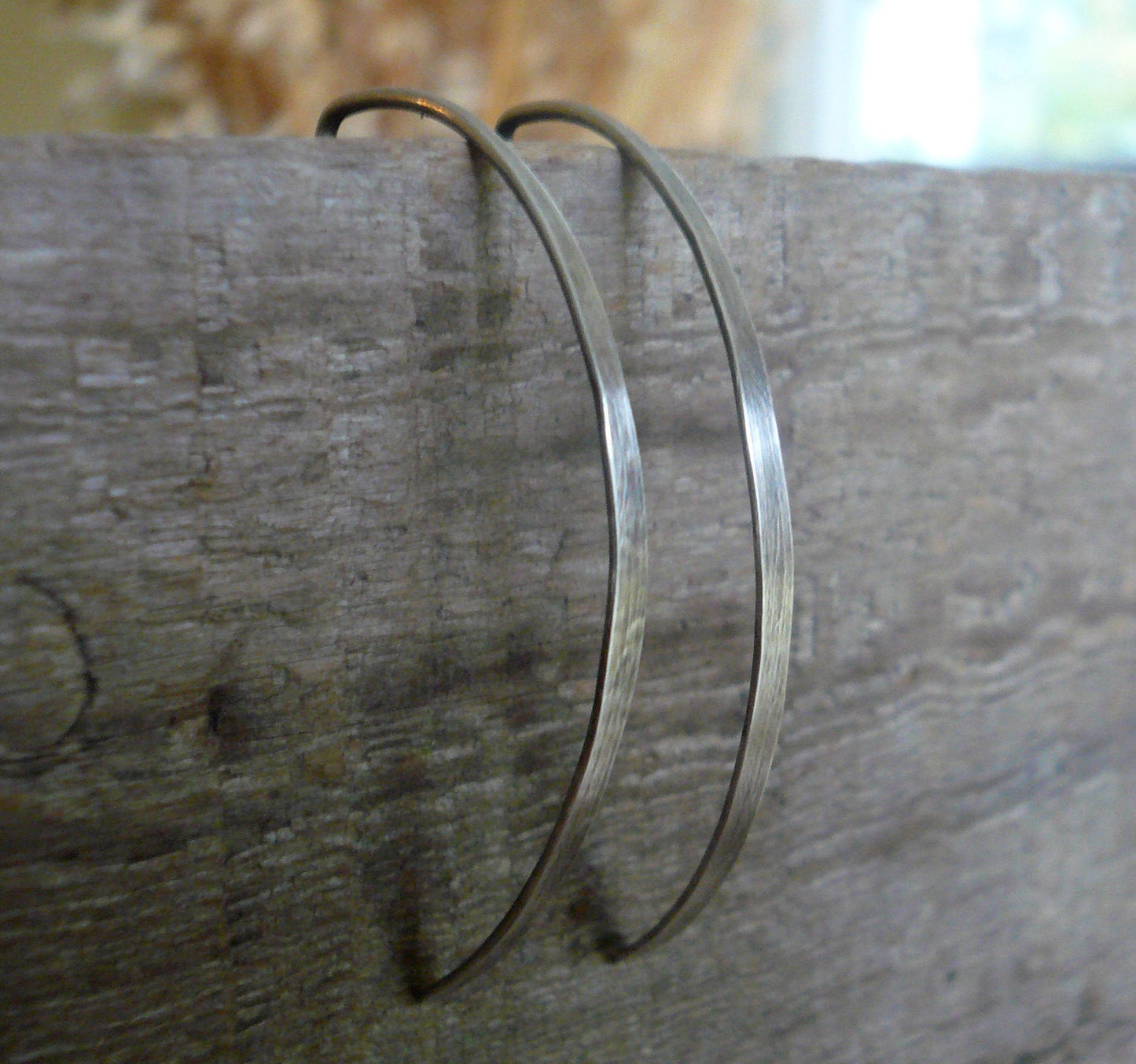 DAILY DEAL Allure Open Hoops in Silver - Size Large. Oxidized/polished finish. Handmade in Sterling Silve