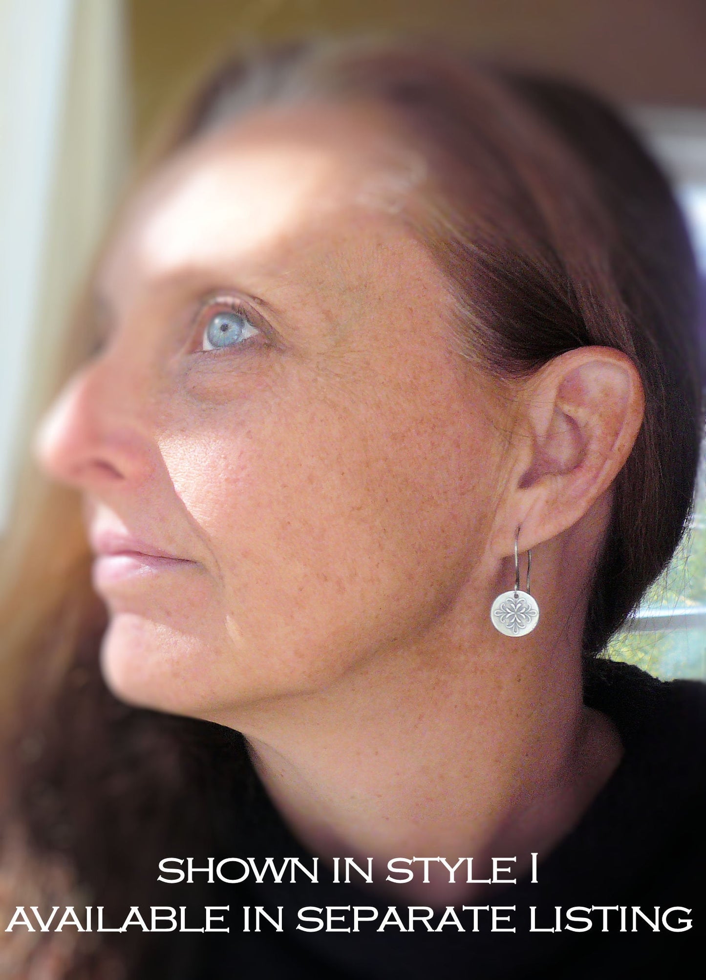 Medallion Earrings Medium Style II - Handmade. Oxidized fine and sterling silver
