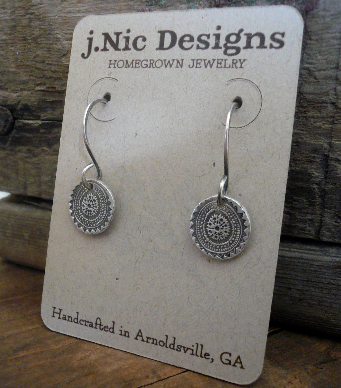 Medallion Earrings Small Style II - Handmade. Oxidized fine and sterling silver