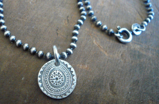 Medallion Small Style II Necklace  - Oxidized fine and Sterling Silver. Handmade
