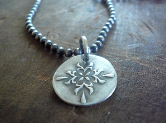 Medallion Medium Style II Necklace  - Oxidized fine and Sterling Silver. Handmade