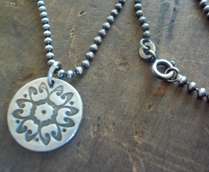 Medallion Large Style I Necklace  - Oxidized fine and Sterling Silver. Handmade