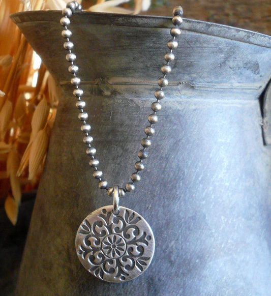 Medallion Large Style II Necklace  - Oxidized fine and Sterling Silver. Handmade