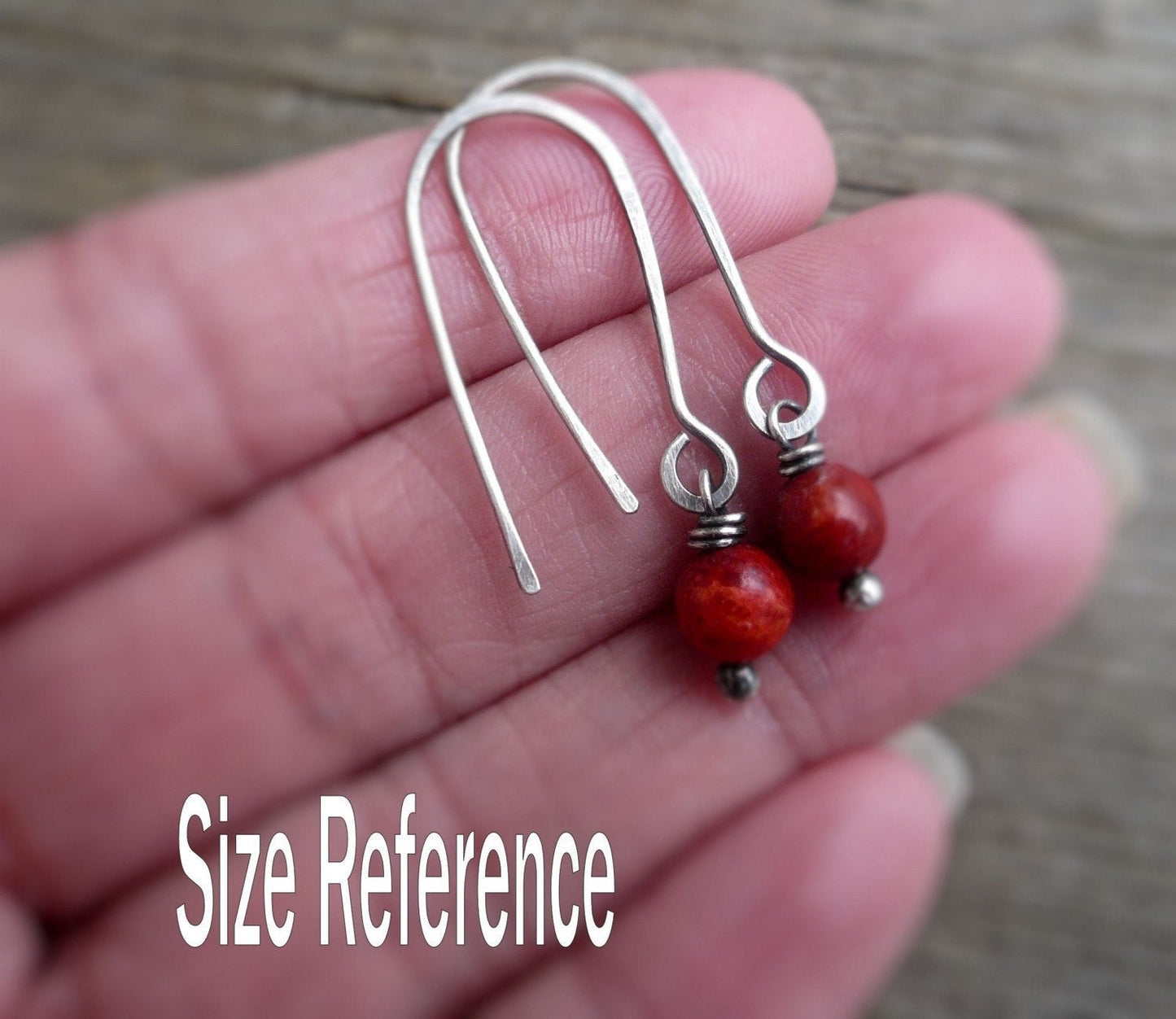 Minimalist in Cherry - Handmade Earrings. Red Coral, Oxidized Sterling Silver Dangle Earrings