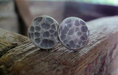 Tidepool Ripple Stud Earrings- Oxidized Sterling and Fine Silver Post Earrings. Hammered. Handmade.