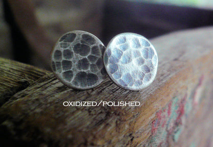 Tidepool Smooth Stud Earrings- Oxidized & shiny Sterling and Fine Silver Post Earrings. Handmade. Choice of 4 finishes.
