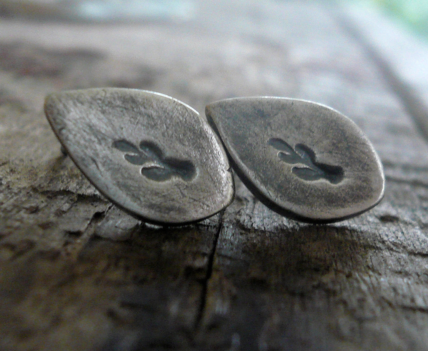 Botanical Stud Earrings- Leaves - Oxidized Sterling and Fine Silver Post Earrings. Handmad