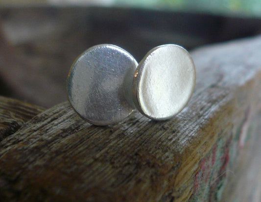Tidepool Smooth Stud Earrings- Oxidized & shiny Sterling and Fine Silver Post Earrings. Handmade. Choice of 4 finishes.
