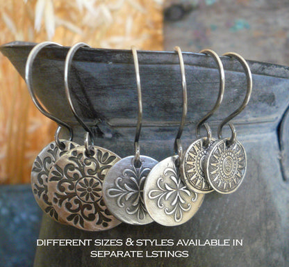 Medallion Earrings Small Style I - Handmade. Oxidized fine and sterling silver