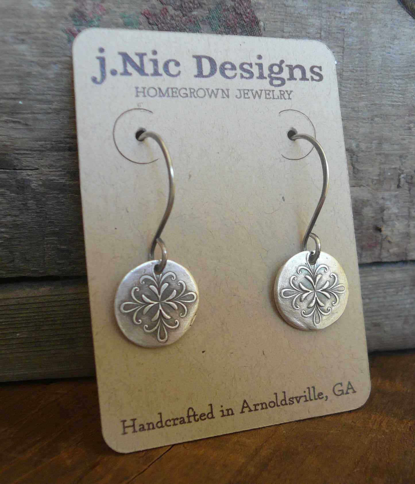 Medallion Earrings Medium Style I - Handmade. Oxidized fine and sterling silver