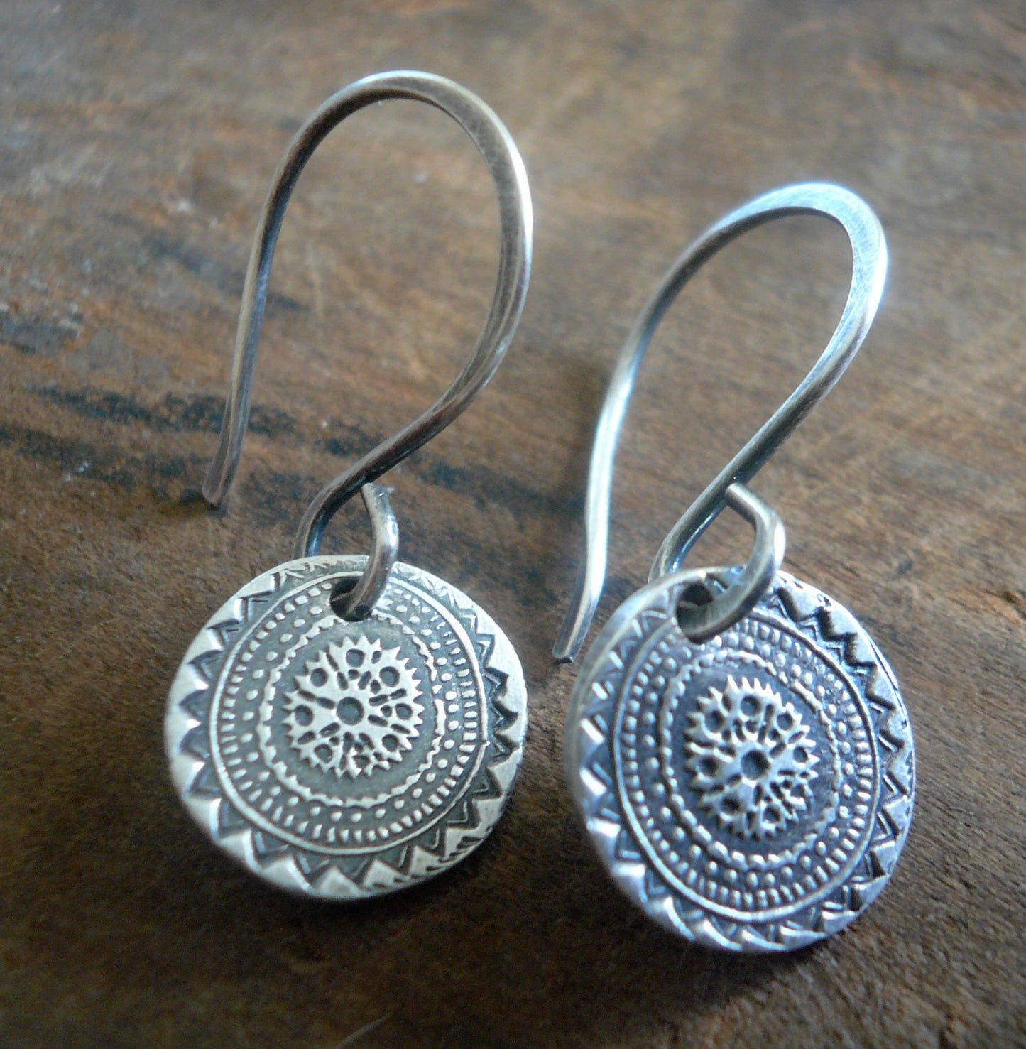 Medallion Earrings Small Style II - Handmade. Oxidized fine and sterling silver