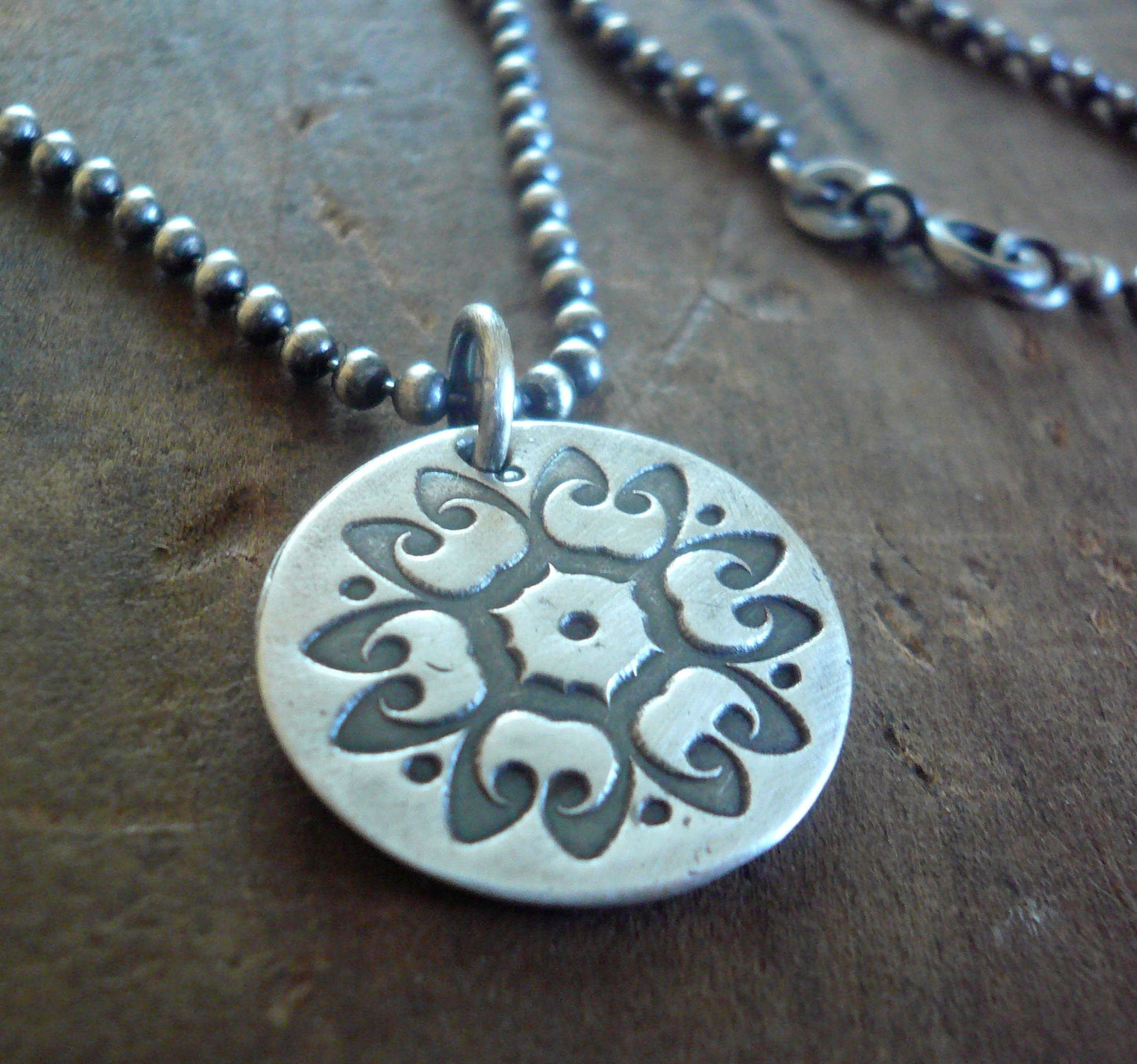 Medallion Large Style I Necklace  - Oxidized fine and Sterling Silver. Handmade