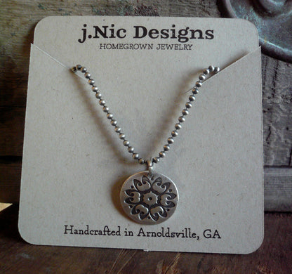 Medallion Large Style I Necklace  - Oxidized fine and Sterling Silver. Handmade