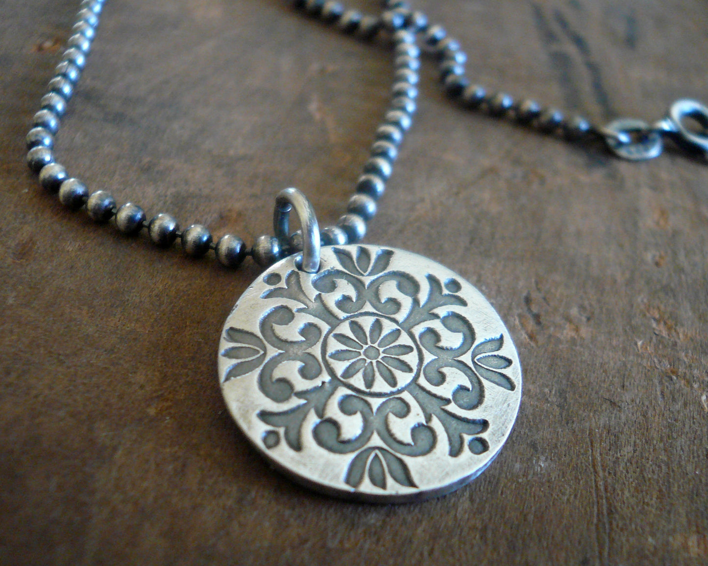 Medallion Large Style II Necklace  - Oxidized fine and Sterling Silver. Handmade