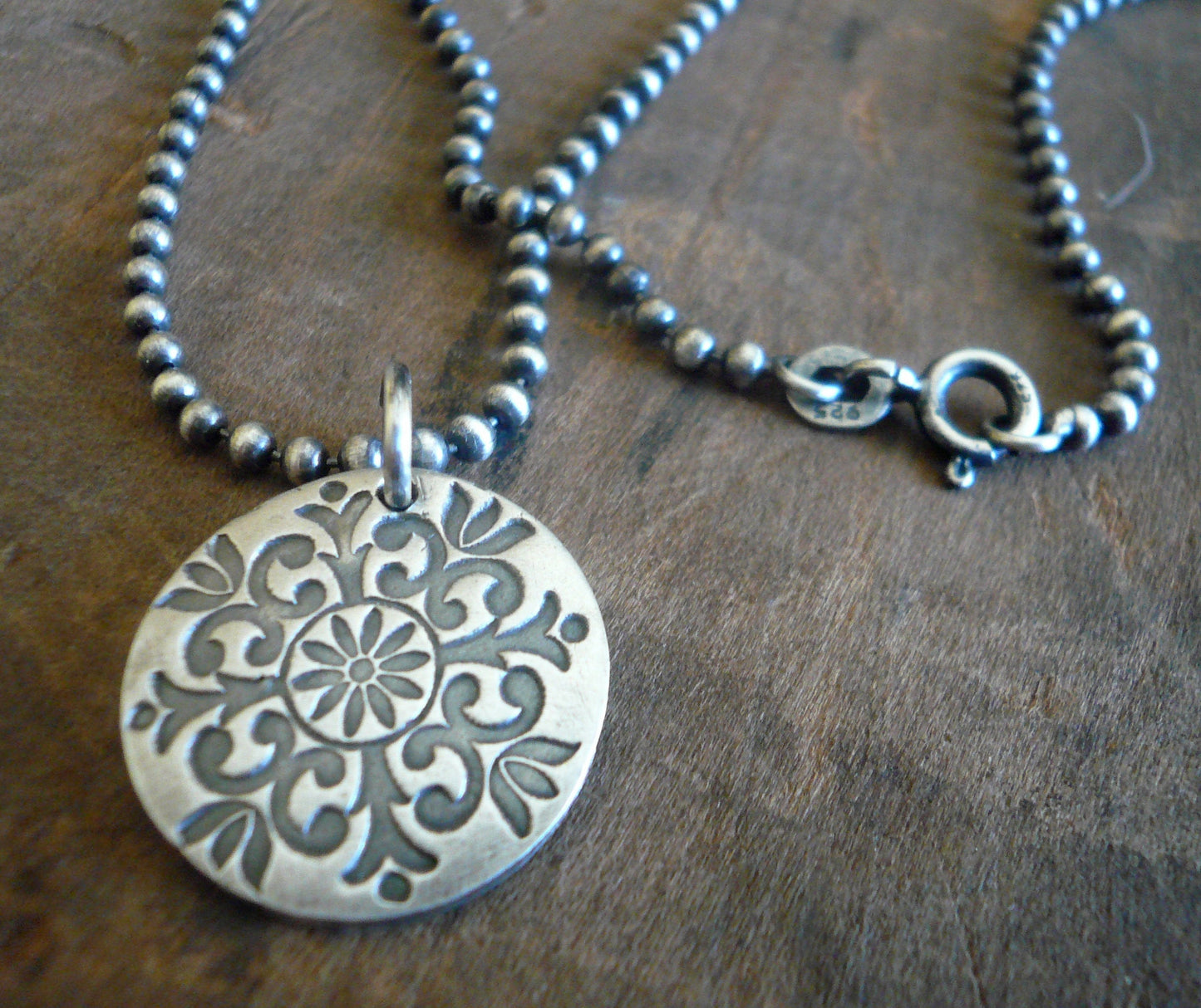 Medallion Large Style II Necklace  - Oxidized fine and Sterling Silver. Handmade