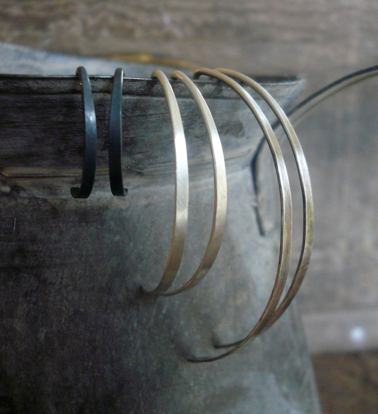 DAILY DEAL Allure Open Hoops in Silver - Size Large. Oxidized/polished finish. Handmade in Sterling Silve