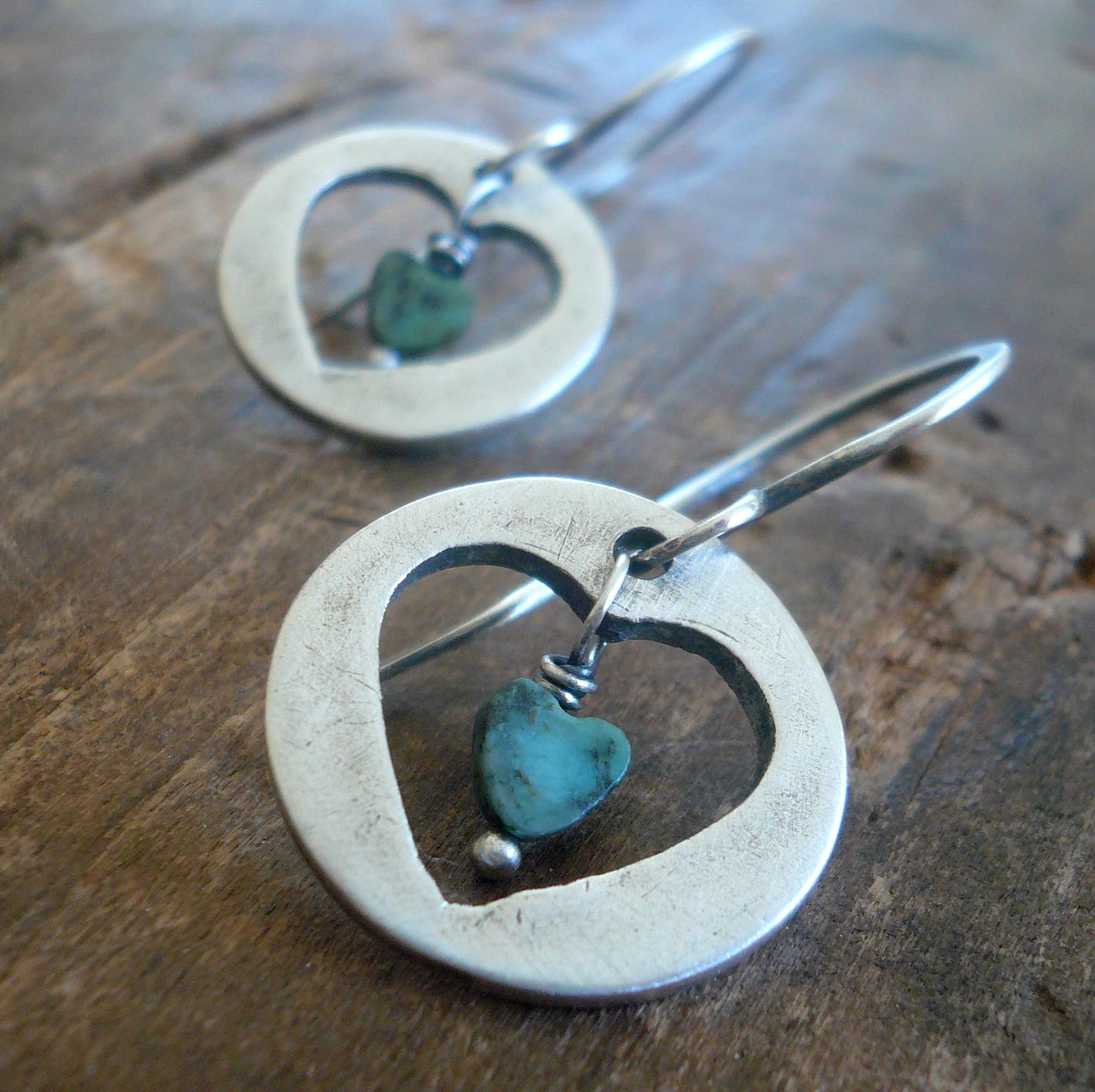 LAST PAIR Anseta Earrings - Handmade. Turquoise. Oxidized Fine and sterling silver dangle ea
