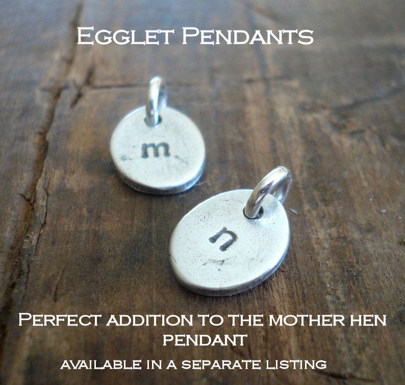 Mother Hen Pendant- Handmade. Oxidized Fine Silver. Design Your Own Series